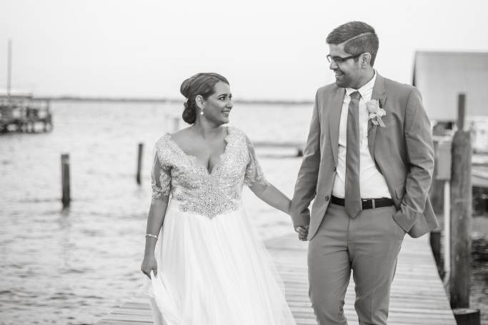 Newlyweds on the dock