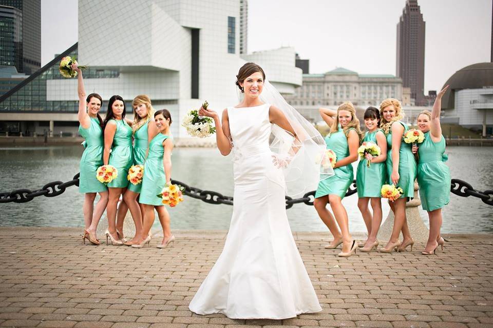 The bride with bridesmaids