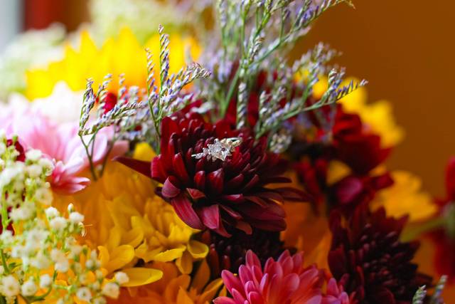 Ring Displayed on Bouquet