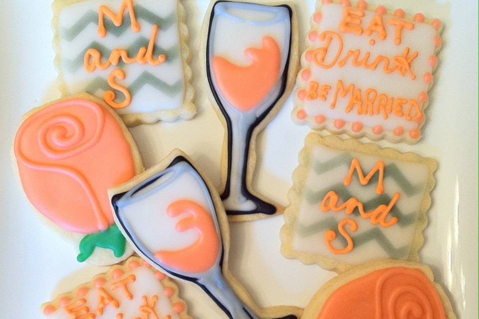 Custom cutout cookies make great favors! They also stand out on a dessert buffet and make a fantastic addition for those guests who don't enjoy cake.