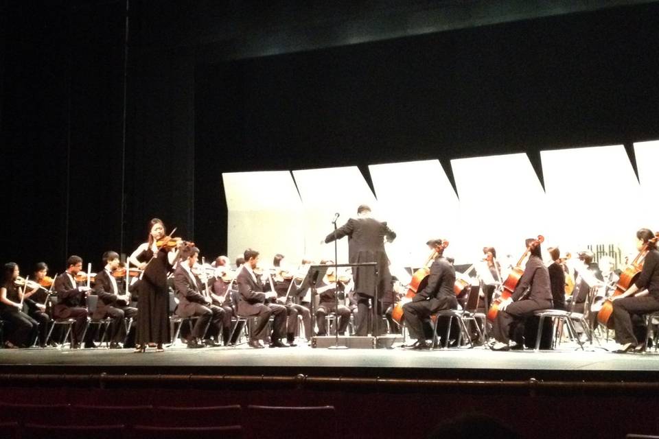 With an orchestra