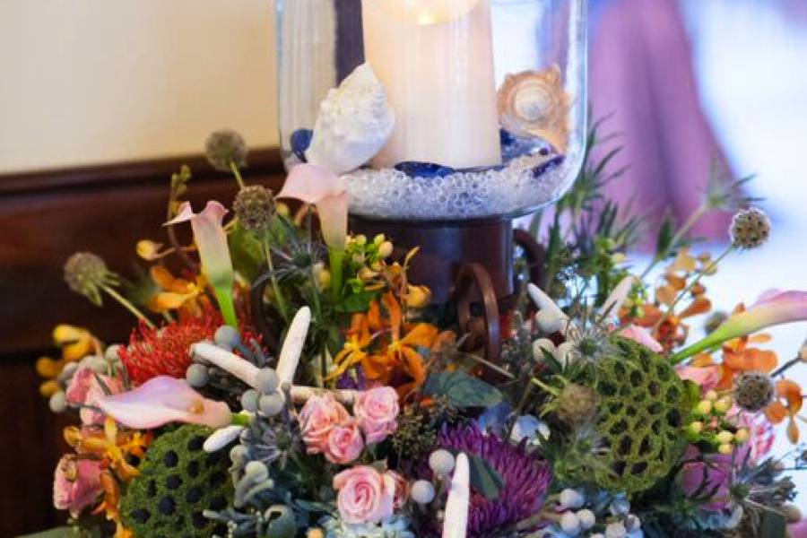 Guest registry flowers, lantern with ocean theme surf club ponte vedra inn