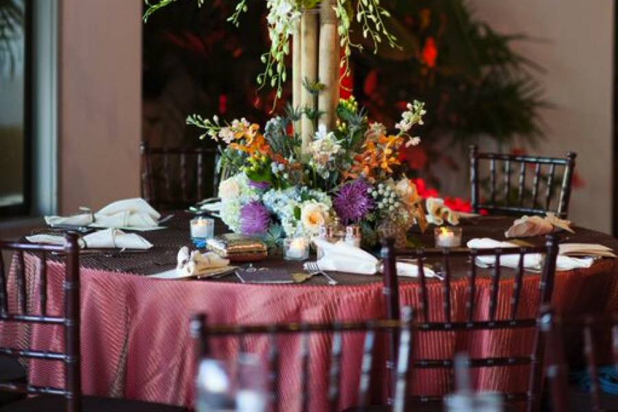 Dendrobium orchids and bamboo with ocean theme centerpiece surf club ponte vedra inn