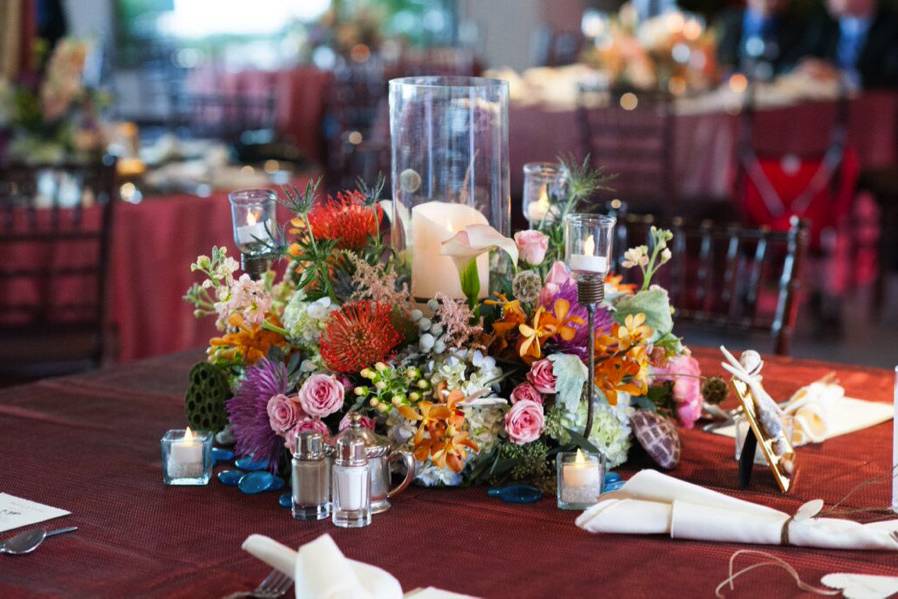 Beach theme centerpiece at ponte vedra inn's surf club