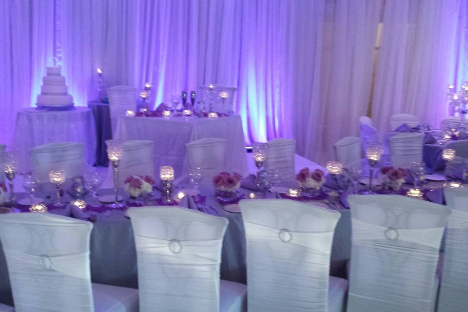 Estate table and draping with uplighting