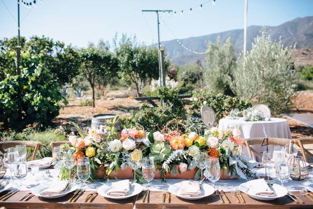 Table setting with floral centerpiece