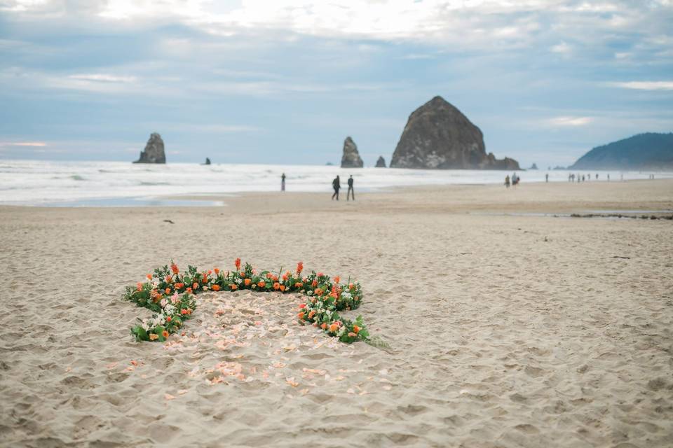 Floral decor on beach floor