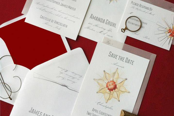 Acantharea Red wedding invitations