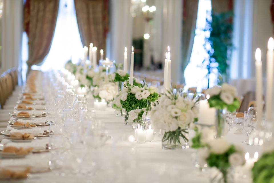 One very long table for all the wedding guests