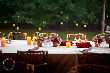 Glowing lanterns in the trees add a romantic touch