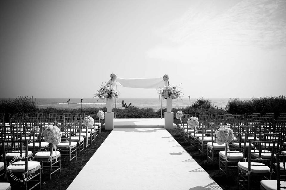 The ceremony area for a beach wedding