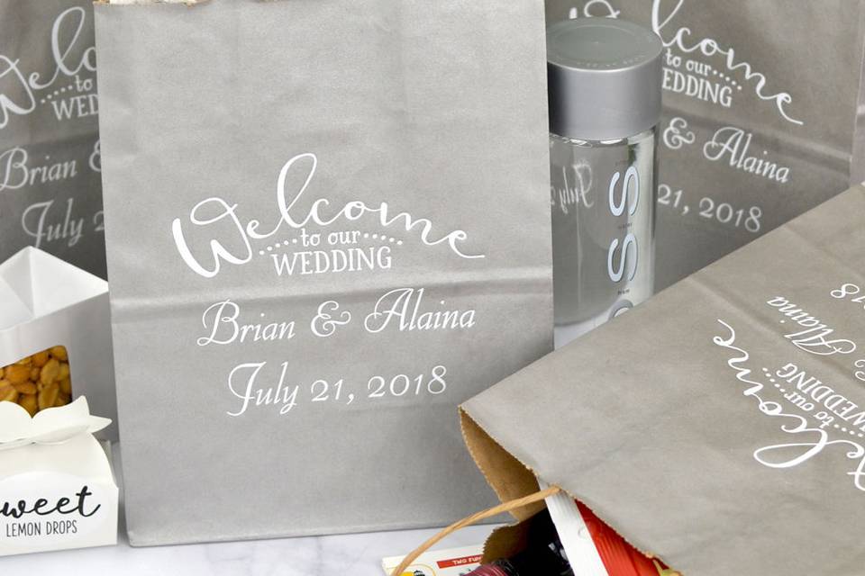 Personalized wedding hotel welcome bags