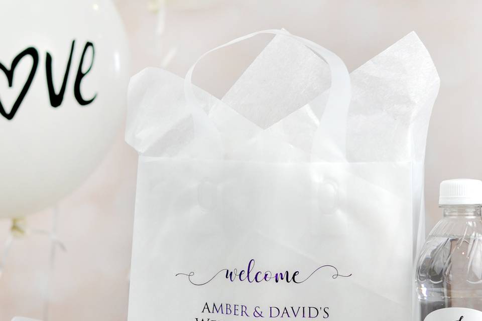 Personalized white wedding gift bags