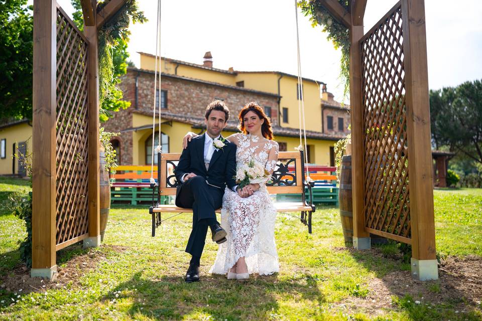 Swing with bride and groom