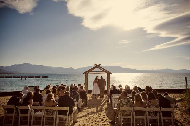 Gold Plates & Utensils on a Simple White Linen Table, Destination Wedding  in Tahoe, Ca…