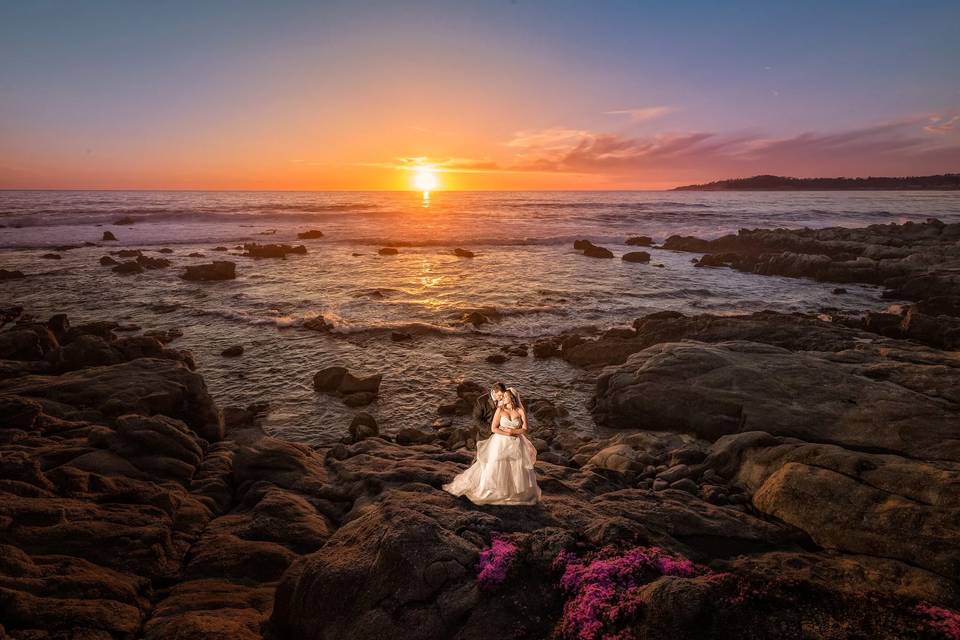Bride and groom shoreline