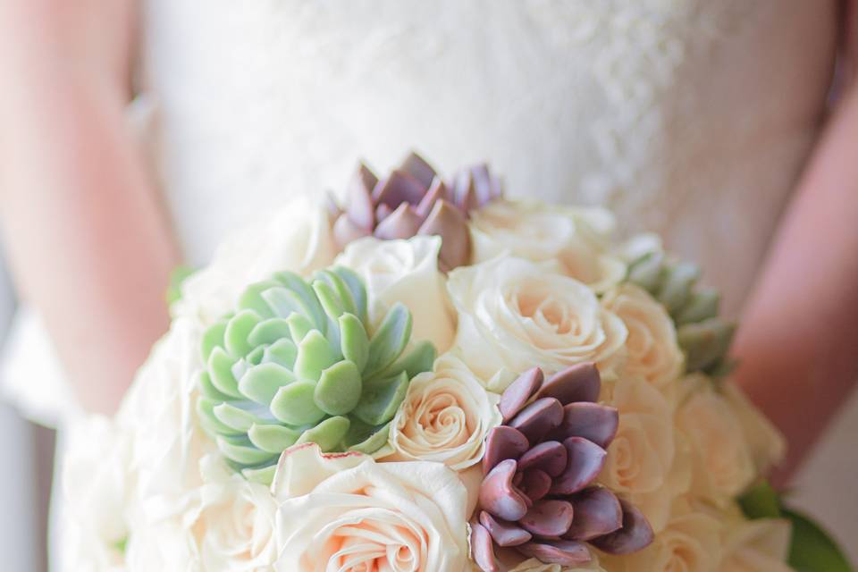 The bride holding her bouquet