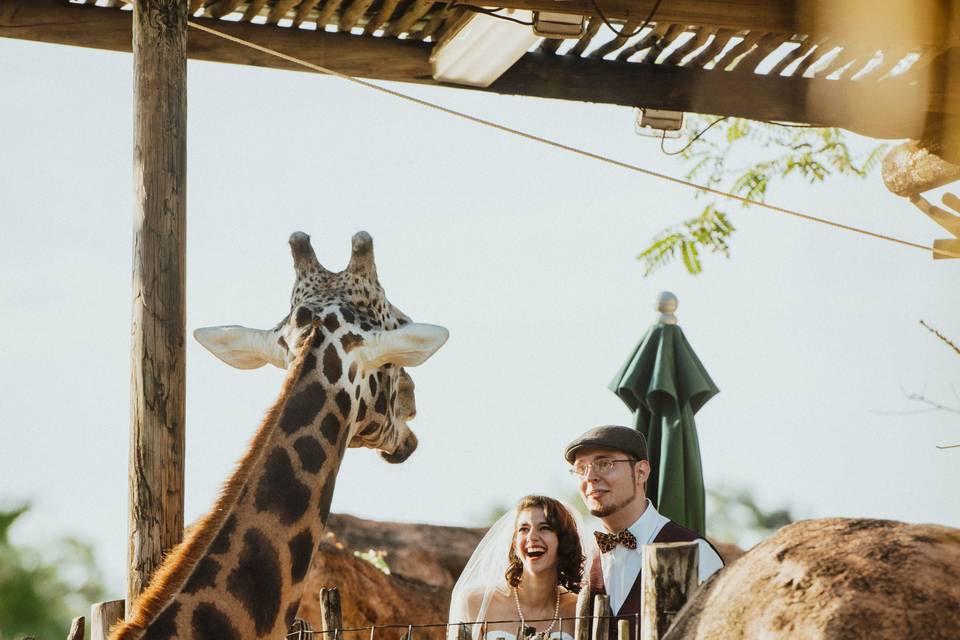 Newlyweds with a friend