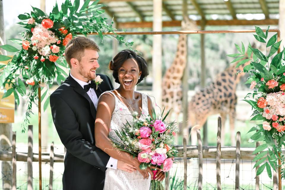 Bride and Groom and arch