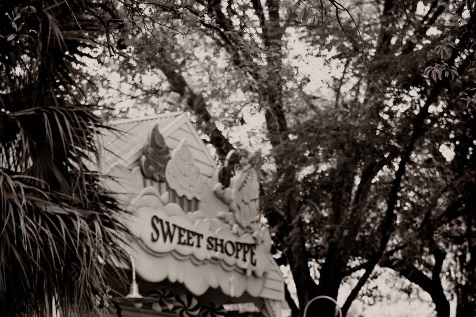 Bride and Groom at Sweet Shop