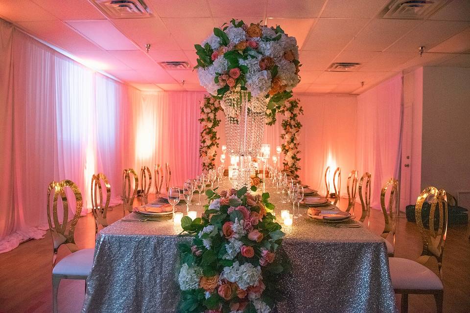 Head table in living coral