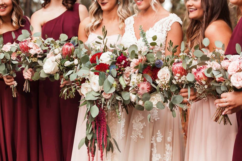 Burgundy/Blush bouquets