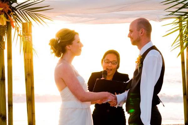 Outdoor wedding officiant at Salt Creek Beach wedding.Photo by Carolee Cay Beckham (cropped by vks).