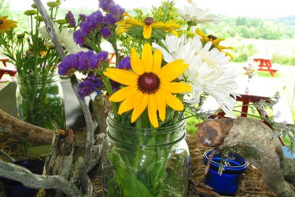 The Hoe Down:  Wildflowers in jam jars