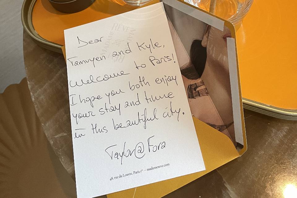 Welcome Note and Amenity