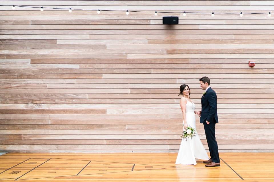 Groom kissing the bride