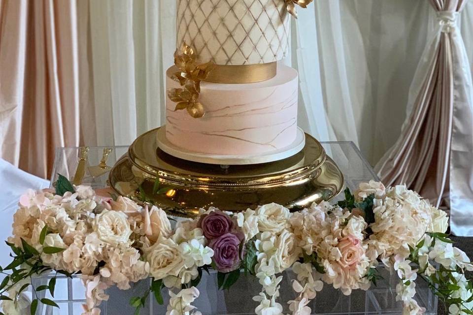 5 tier gold and blush pink