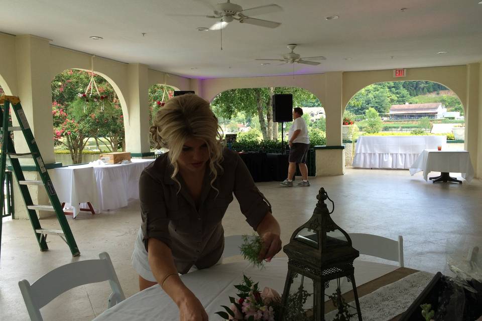 Reception set up on veranda, lake lure inn and spa