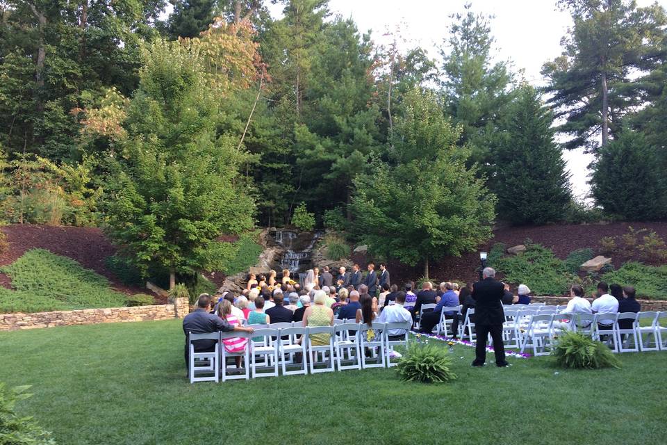 Wedding ceremony at mountain lodge, flat rock, hendersonville, nc