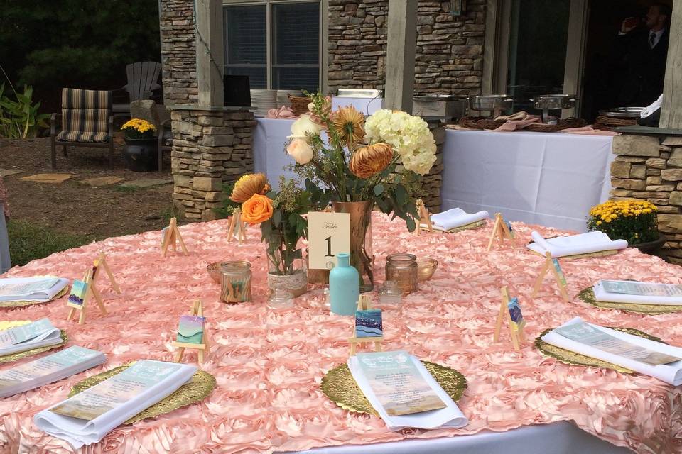 Outdoor reception set up, private home, asheville, nc