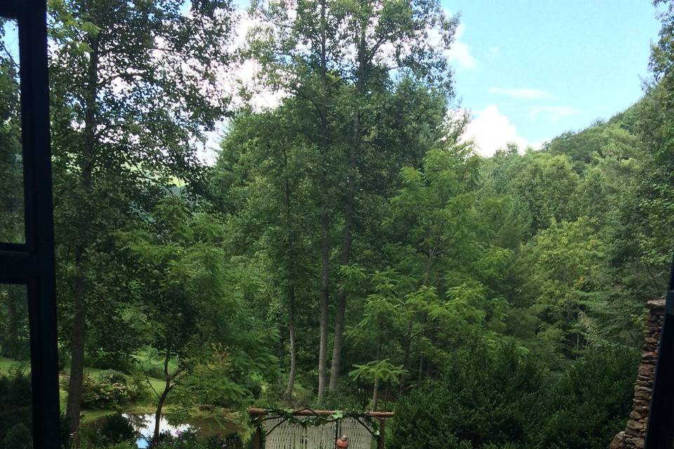 Wedding ceremony at the vineyards at betty's creek, sylva, nc (near dillsboro). Honeymoon cottage terrace