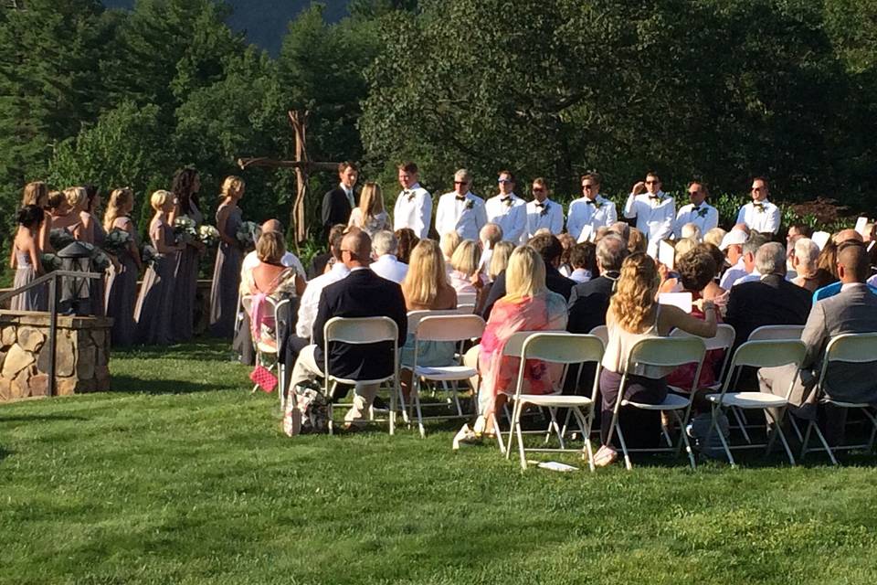 Ceremony on the lawn at burlingame country club, sapphire nc (near cashiers)