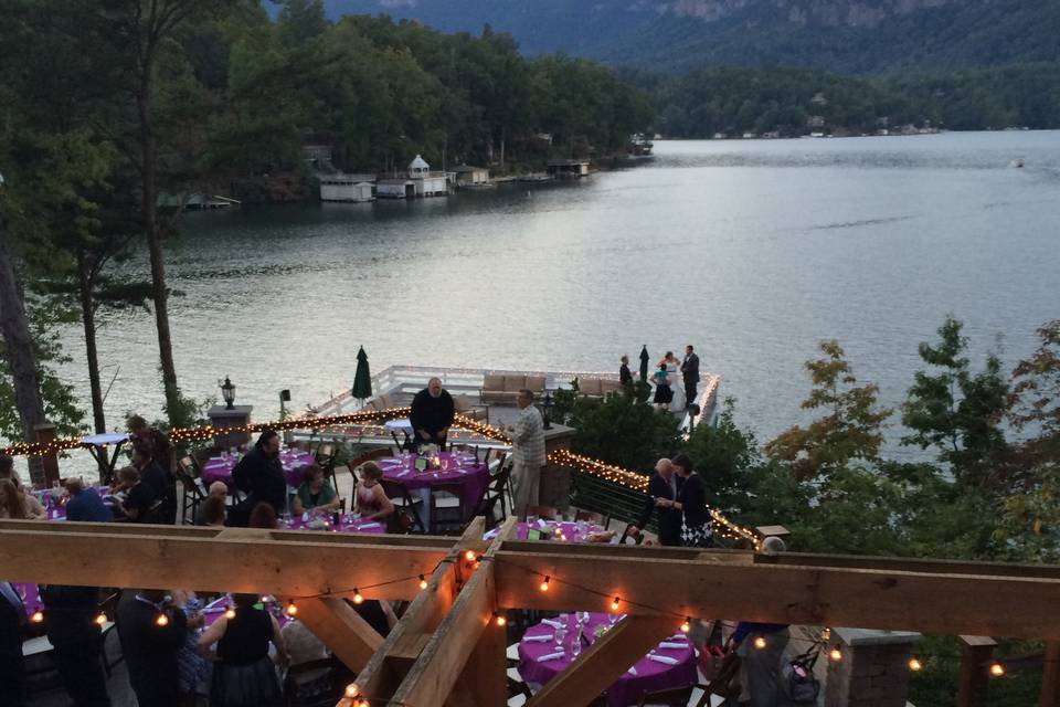 Wedding reception set up at the lodge on lake lure, lake lure, nc