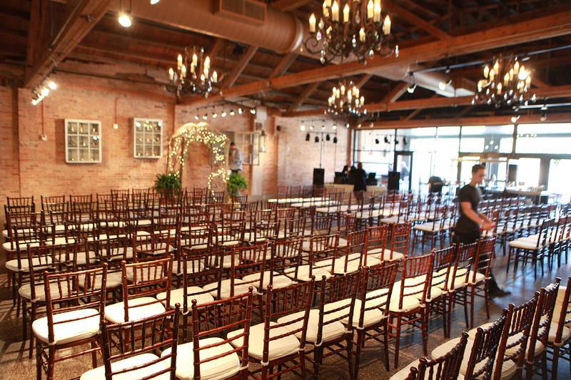 Wedding ceremony set up at the venue, downtown, asheville, nc
