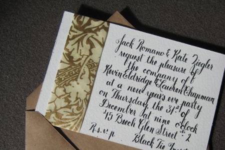 custom, hand-lettered New Year's Eve invitation