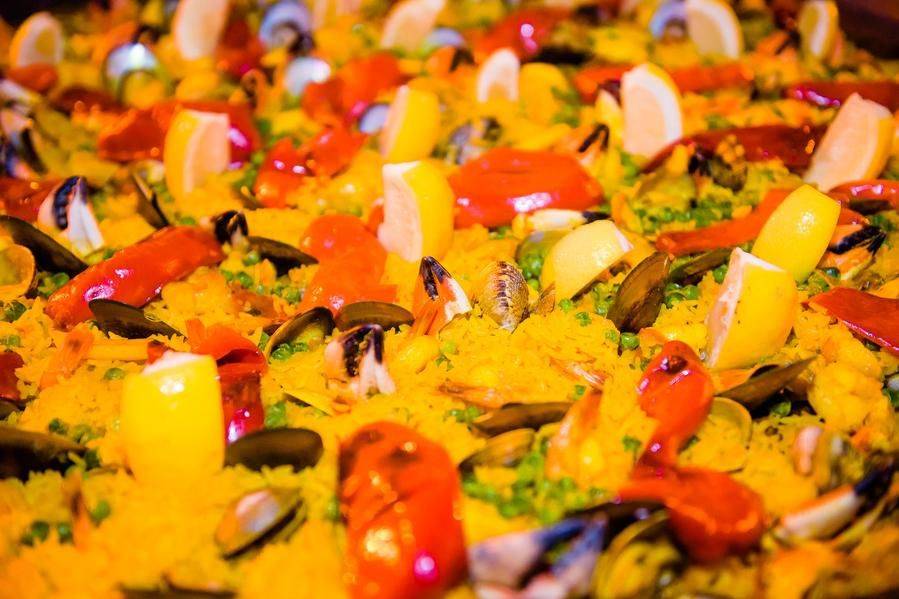 The delicious Paella Campesina.  A Non-Seafood Paella with Chicken, Pork, & Spanish Chorizo. Brought to you by Paella Valenciana: serving the Flavour of Spain. San Diego Paella Catering Company, Since 1977.