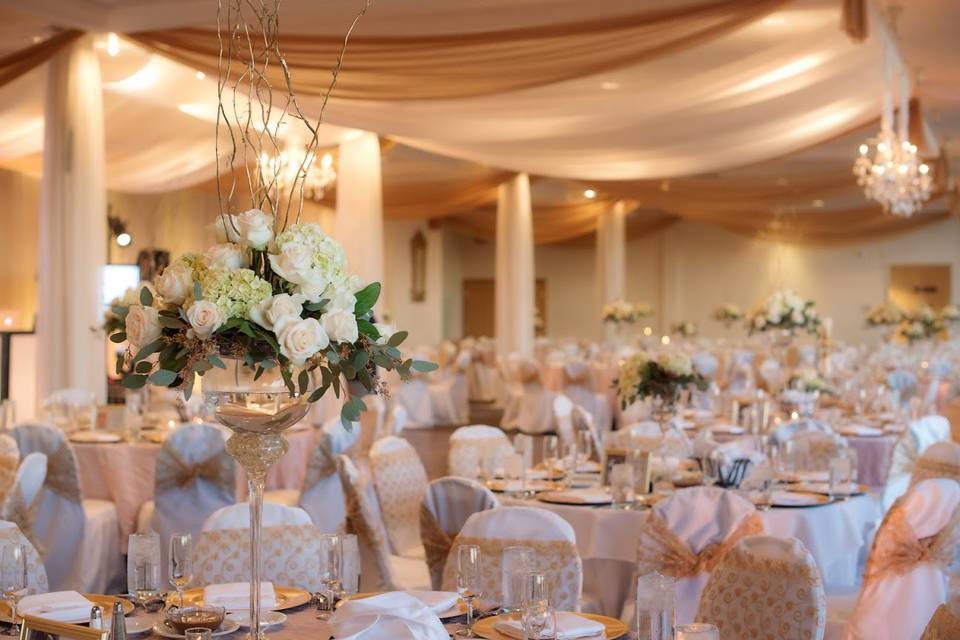 Table setting with floral centerpiece