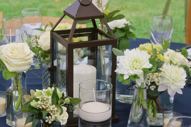 Lantern and floral centerpieces