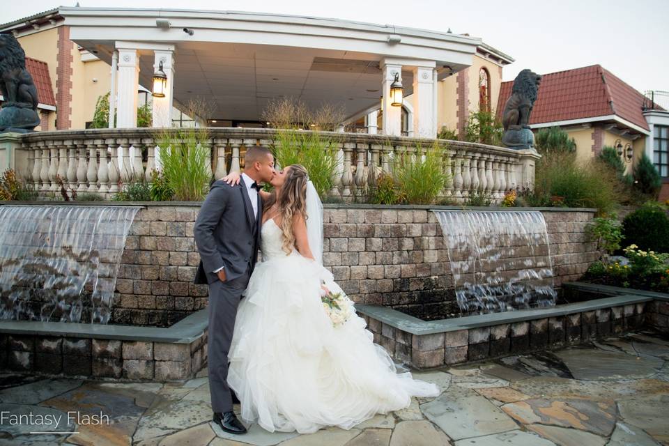 Bride and groom waterwalls