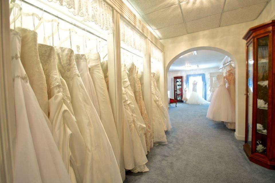 Hundreds of designer gowns in all sizes and prices.