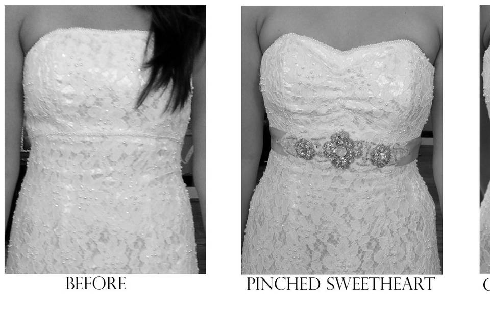 One dress, two different sweetheart options.  Pinched or cut out. Go to our website to view many more pictures.