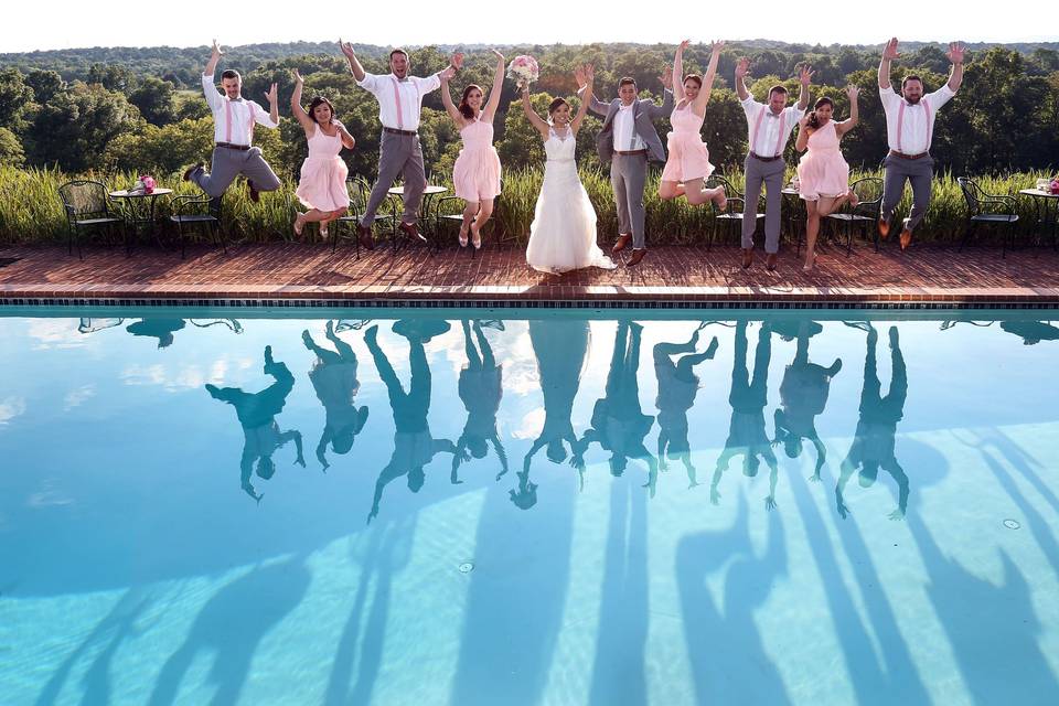 Bridal party and the pool