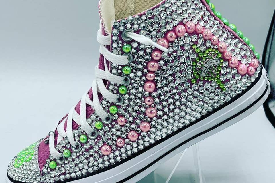 Pink and green bedazzlements
