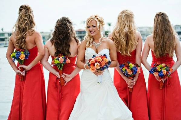 Bride with bridesmaids