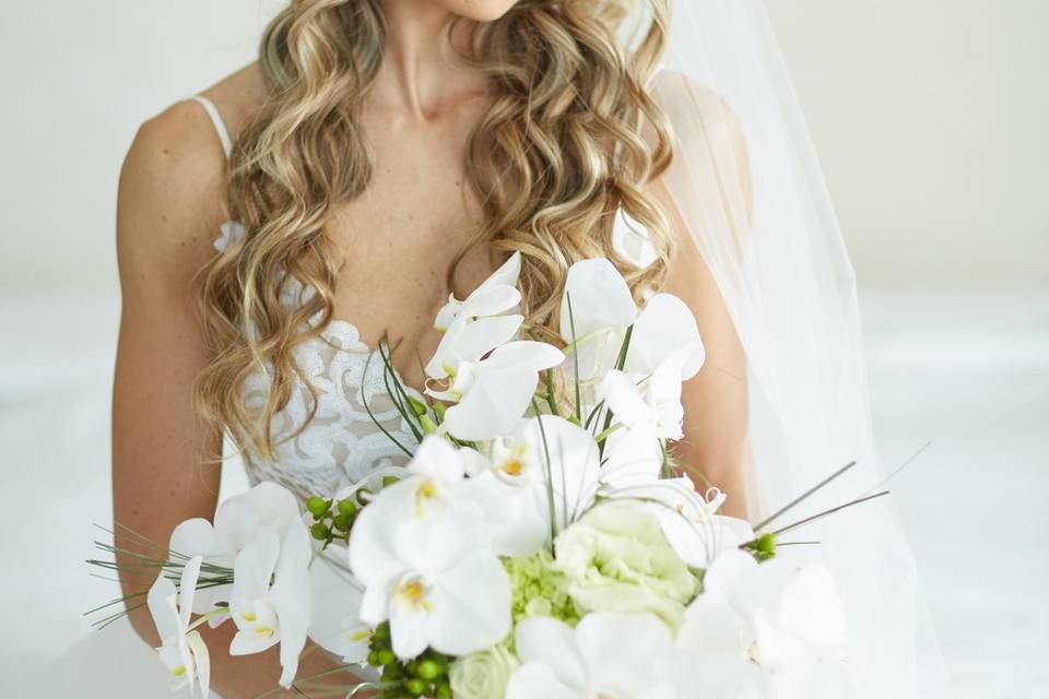 Admiring the bouquet