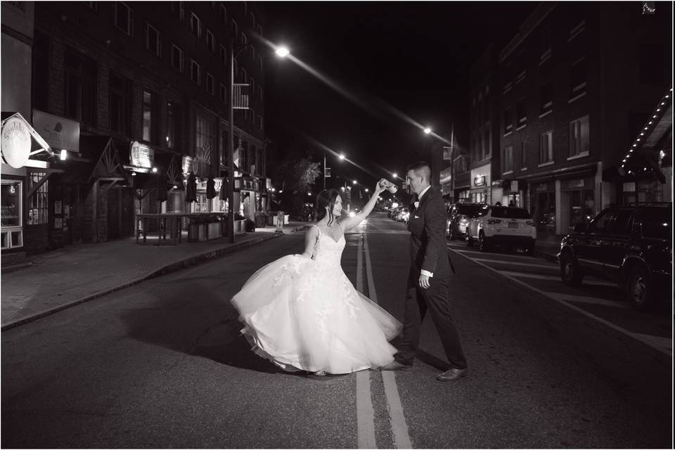 Bride and groom night shot